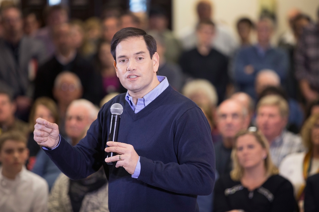 Marco Rubio speaks to guests during a town hall meeting