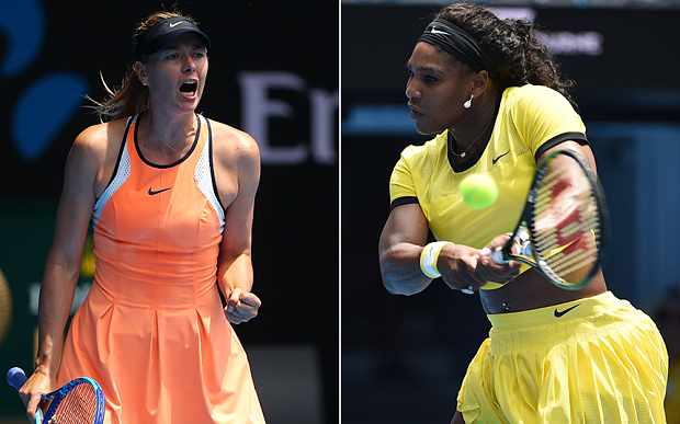 Maria Sharapova and Serena Williams in action