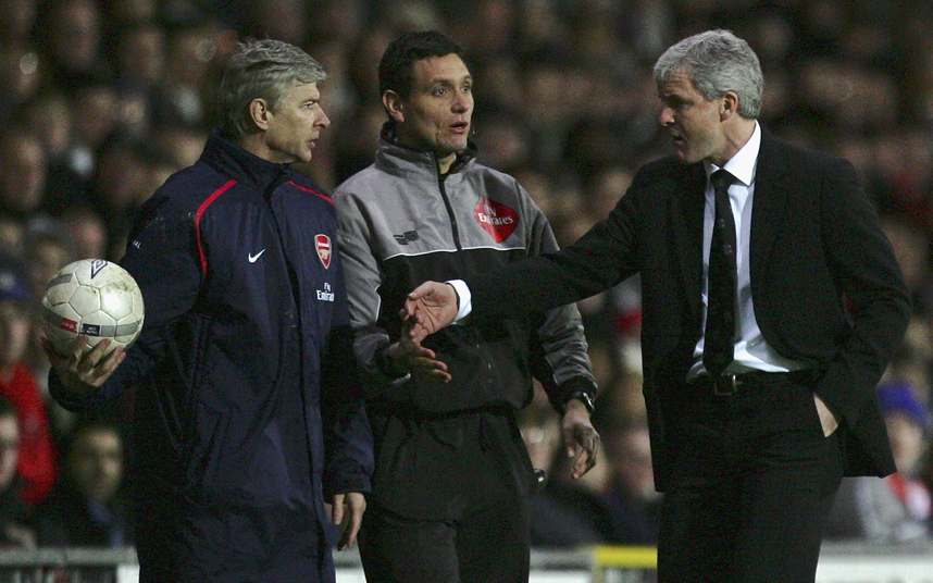 Mark Hughes and Arsene Wenger during a City Arsenal brawl