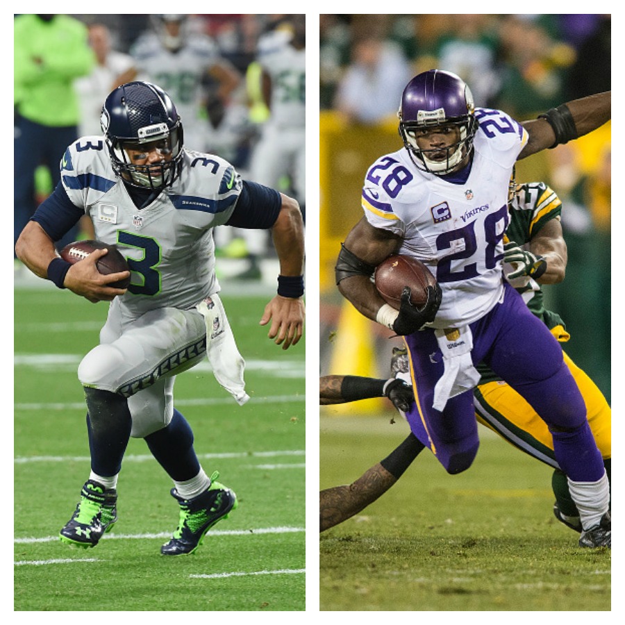 Seattle Seahawks quarterback Russell Wilson Minnesota Viking running back Adrian Peterson