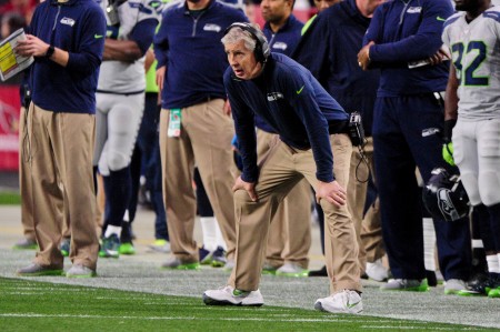 Jan 3 2016 Glendale AZ USA Seattle Seahawks head coach Pete Carroll looks on during the first half against the Arizona Cardinals at University of Phoenix Stadium. Mandatory Credit Matt Kartozian-USA TODAY Sports