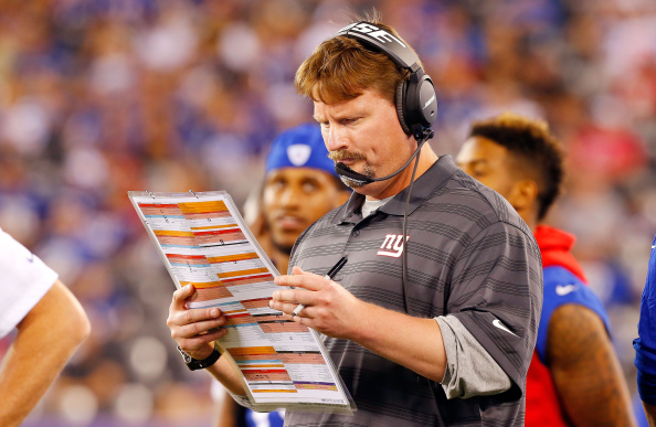 EAST RUTHERFORD NJ- AUGUST 28 Offensive coordinator Ben Mc Adoo of the New York Giants in action against the New England Patriots