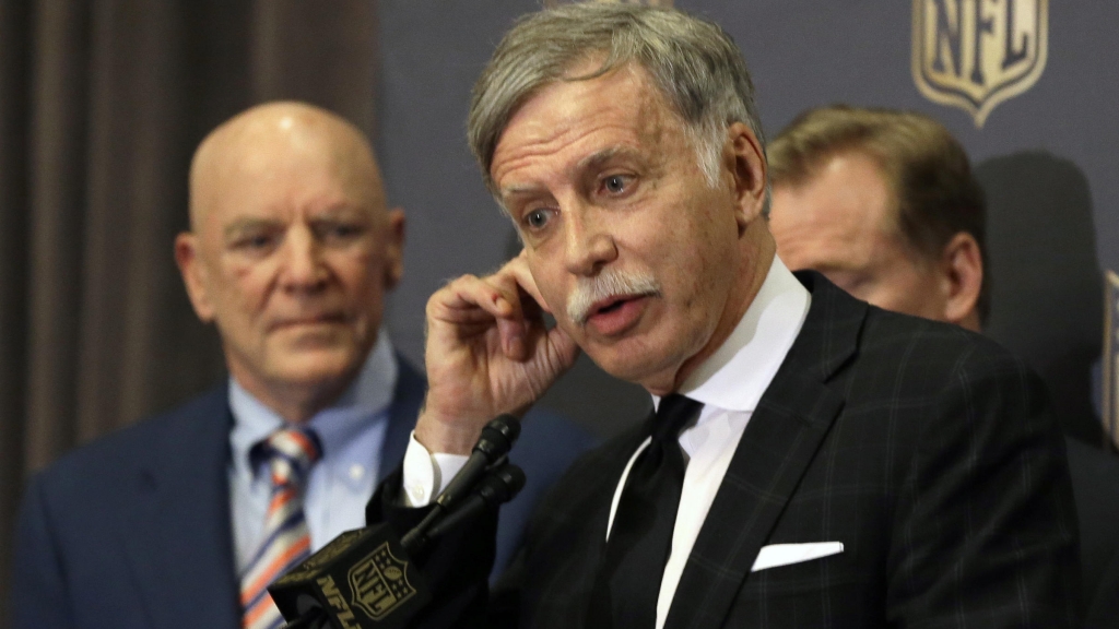 St. Louis Rams owner Stan Kroenke seen here speaking to the media after NFL owners approved the Rams&#039 move to a new stadium just outside Los Angeles is the target of anger for many NFL fans in St. Louis today