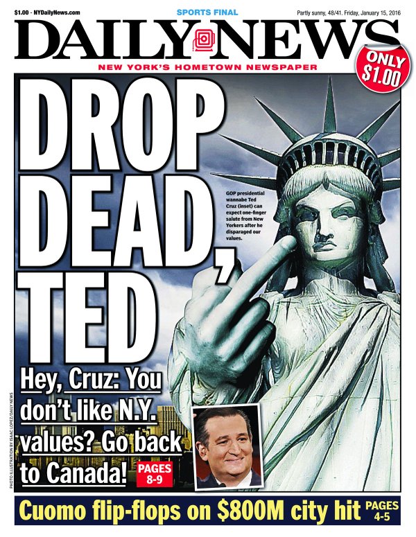 Stop the presses! A new Page 1... DROP DEAD TED https