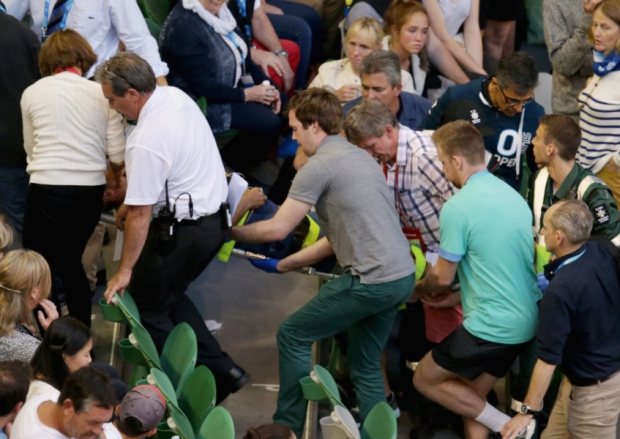 Nigel Sears the coach of Ana Ivanovic collapses during her third round at the Australian Open