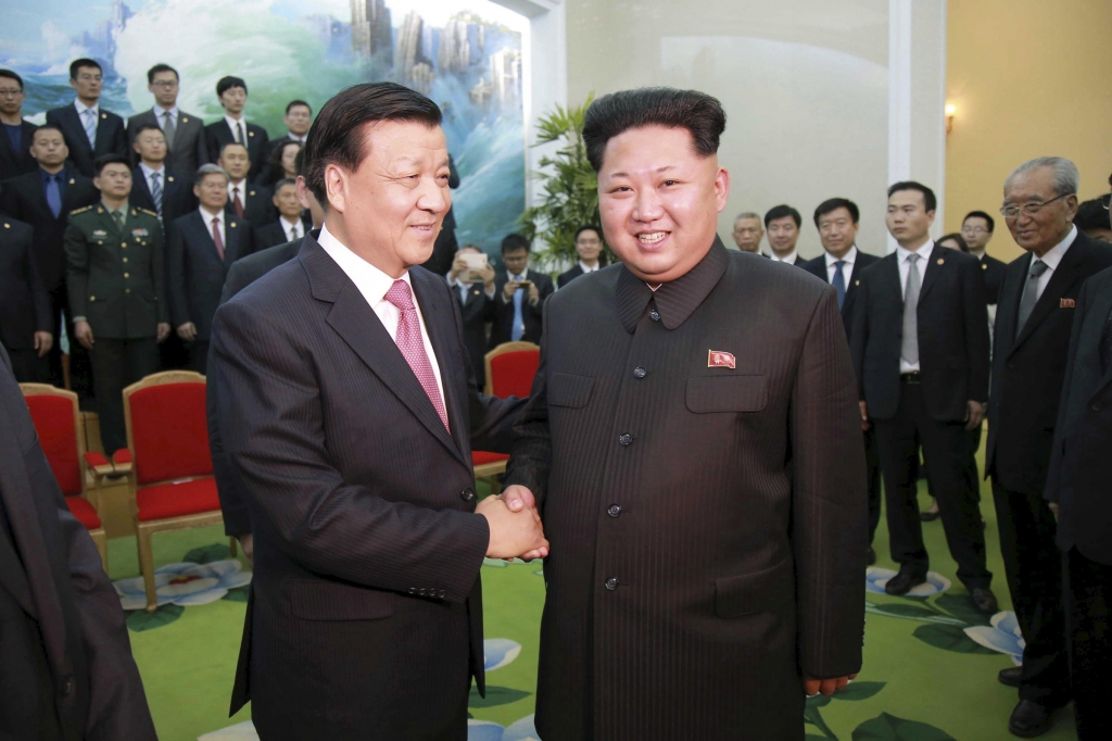 North Korean leader Kim Jong Un receives a delegation of the Communist Party of China led by Liu Yunshan in October of 2015