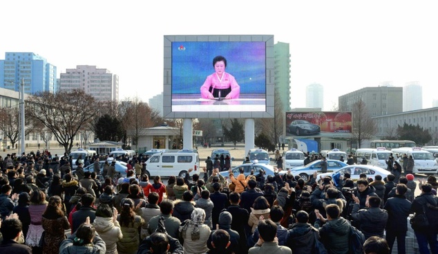 North Korean people celebrate the success of the first hydrogen bomb test in Pyongyang