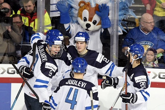 Jesse Puljujarvi Olli Juolevi Julius Nattinen and Sebastian Aho- Team Finland- 2016 IIHF World Junior Championship