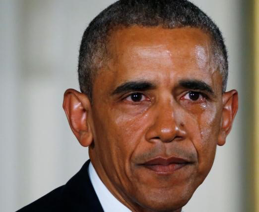 U.S. President Barack Obama sheds a tear while delivering a statement on steps the administration is taking to reduce gun violence in the East Room of the White House in Washington yesterday. Reuters  Carlos Barria