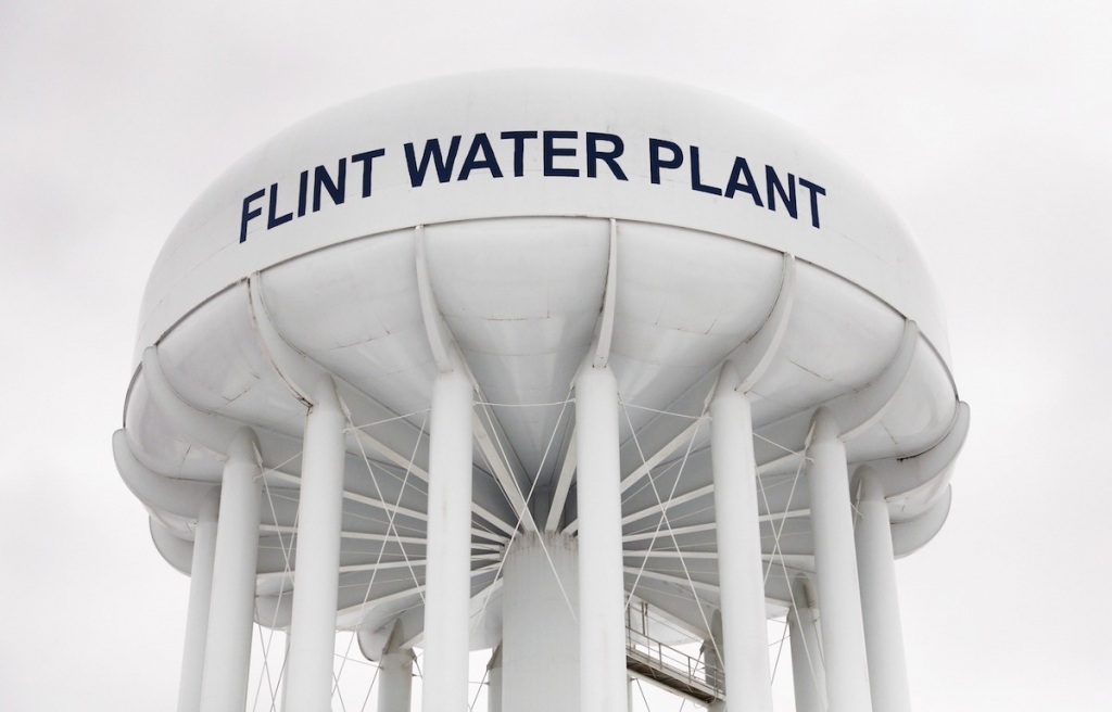 The top of a water tower at the Flint Water Plant in Flint Michigan where US President Barack Obama has declared a state of emergency in order for federal aid to be used to help state and local response efforts to an area affected by contaminated water