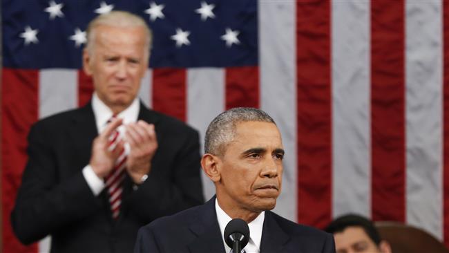 US Vice President Joe Biden applauds as President Barack Obama pauses during his State of the Union address to a joint session of Congress on Capitol Hill in Washington Tuesday