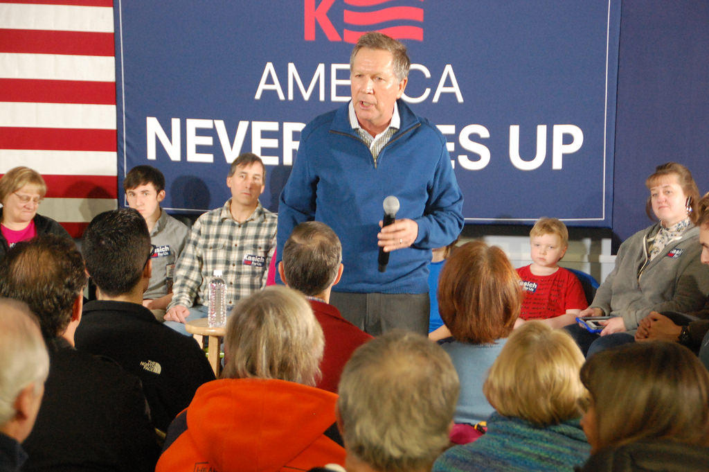 Ohio Governor John Kasich speaks at a town hall style event in Goffstown New Hampshire