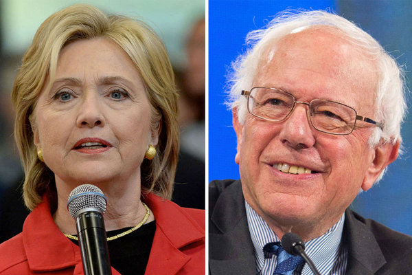 Democratic presidential hopefuls Hillary Clinton and Bernie Sanders