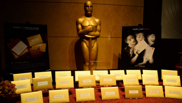 Announcement cards and envelopes which are used by presenters at the Oscars to announce winners are on display at the food and decor preview on Feb. 4 2015