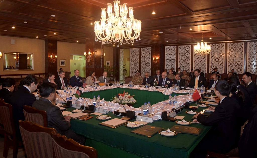 Press of Pakistan delegates from Pakistan Afghanistan China and United States attend a meeting hoping to lay the roadmap for peace talks with the Taliban at the foreign ministry in Islamabad Pakistan Monday Jan