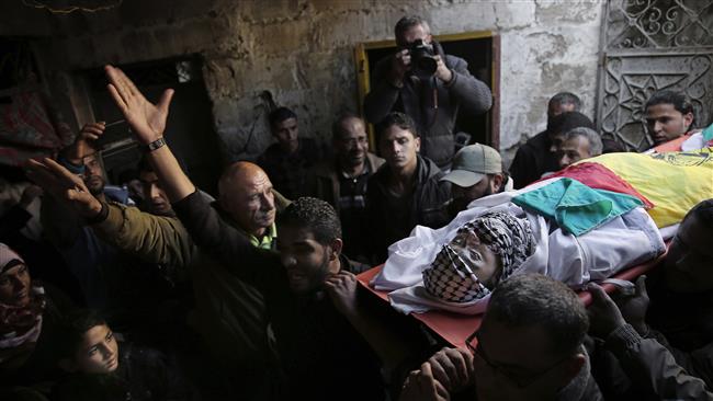 Palestinians carry the body of a young Palestinian killed in clashes with Israeli forces in Gaza City Dec. 26 2015