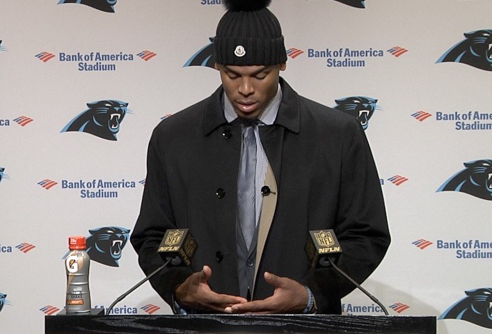 After admitting he's given Davis a hard time quarterback Cam Newton stumped for himself