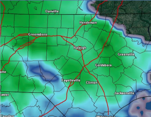 The latest forecast from the National Weather Service shows patches of heavy snow in the Triad and freezing rain in parts of the Sandhills and eastern North Carolina