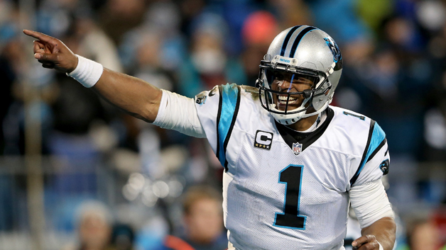 CHARLOTTE NC- JANUARY 24 Cam Newton #1 of the Carolina Panthers celebrates during the NFC Championship Game against the Arizona Cardinals at Bank of America Stadium