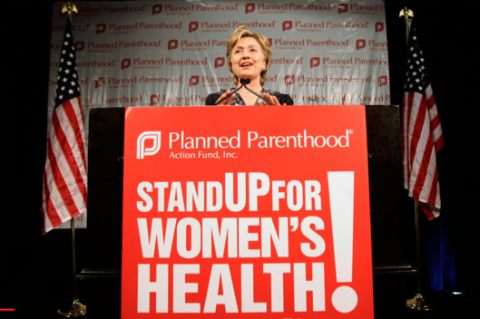 U.S. Presidential candidate Clinton gathers at an event on planned parenthood in Washington