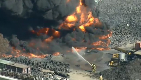 Crews battle large Melbourne tyre fire