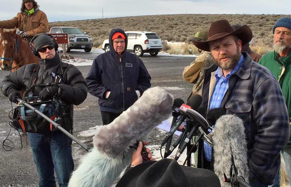 Ammon Bundy speaks to reporters at the Malheur National Wildlife Refuge in Burns Ore. on Thursday as the standoff over the disposition of public lands continues