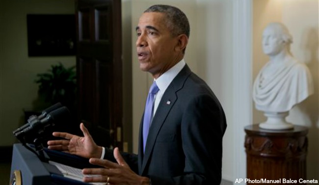 President Barack Obama makes a statement on the release of Americans by Iran