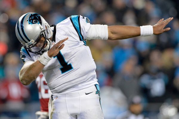 Cam Newton of the Carolina Panthers celebrates during