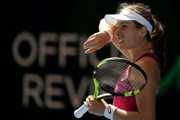 Britain's Johanna Konta reacts during her semi-final match against Germany's Angelique Kerber