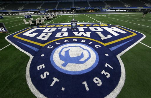 The midfield is shown during media day for the NCAA Cotton Bowl college football game Tuesday Dec. 29 2015 in Arlington Texas. Michigan State and Alabama face off in the game on New Year's Eve