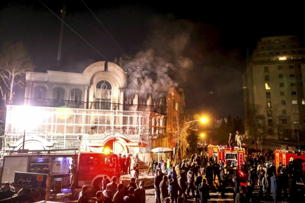 ReutersFlames rise from Saudi Arabia's embassy during a demonstration in Tehran. Iranian protesters stormed it early on Sunday morning