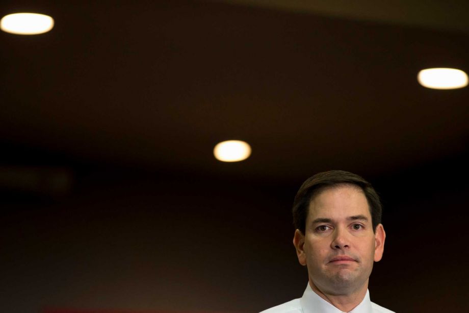 Republican presidential candidate Sen. Marco Rubio R-Fla. listens to a question from the crowd during a rally Saturday Jan. 16 2016 in Johnston Iowa