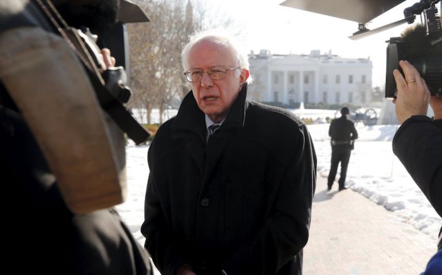 U.S. Democratic presidential candidate Bernie Sanders gives an interview to NBC News in Lafayette Square across from the White House in Washingt