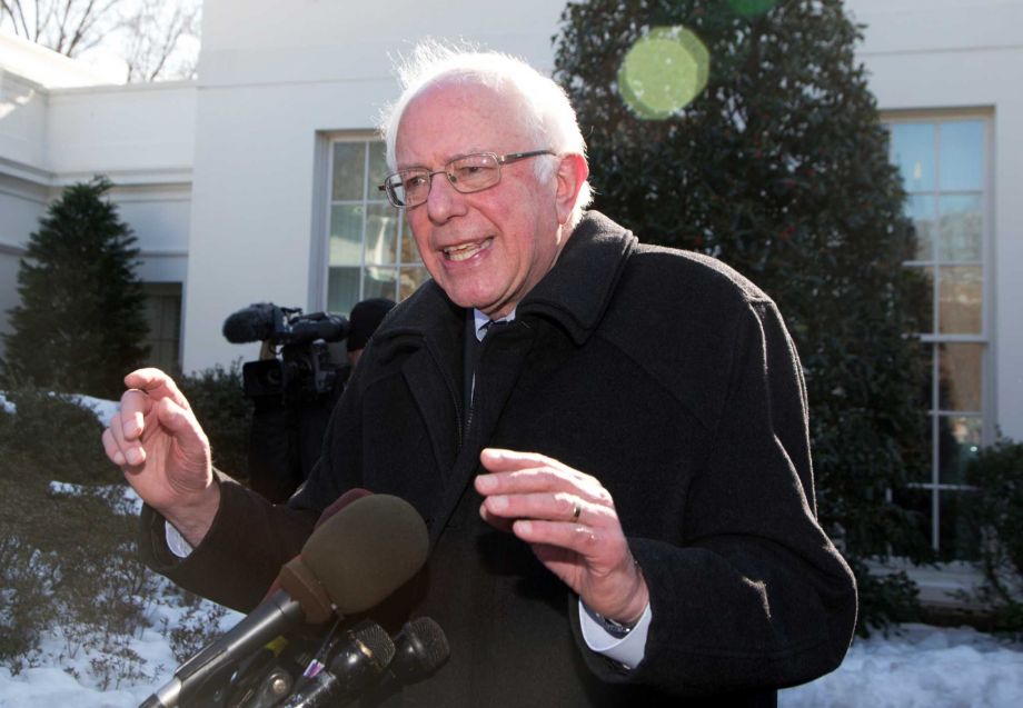 Democratic presidential candidate Sen. Bernie Sanders I-Vt. speaks to reporters at the White House in Washington Wednesday Jan. 27 2016 following a meeting with President Barack Obama