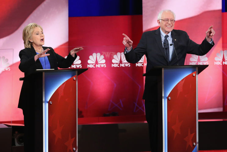 Democratic presidential candidates Hillary Clinton and Bernie Sanders participate in a debate hosted by NBC News and You Tube on Sunday in Charleston S.C