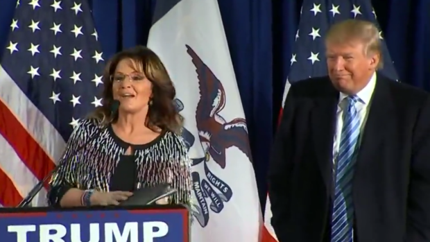 Trump campaigns with Palin endorsement, but no Palin