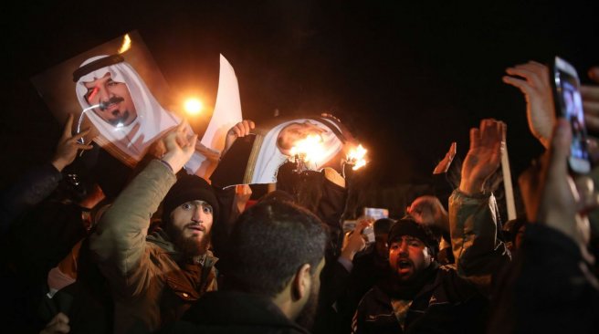 Iranian protesters gather outside the Saudi Embassy in Tehran during a demonstration against the execution of prominent Shiite Muslim cleric Nimr al Nimr by Saudi authorities