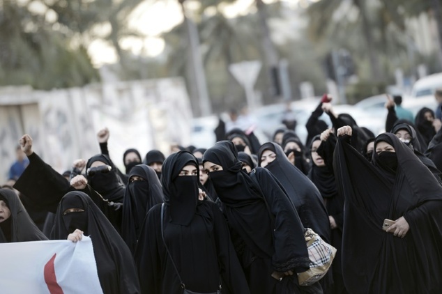 Bahraini women protest against the execution of Shiite cleric Nimr al Nimr during an anti Saudi rally in Jidhafs