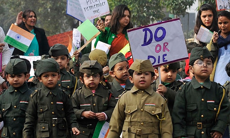 School children celebrated the forgotten national hero Netaji Subhash Chandra Bose's 119th birth anniversary today