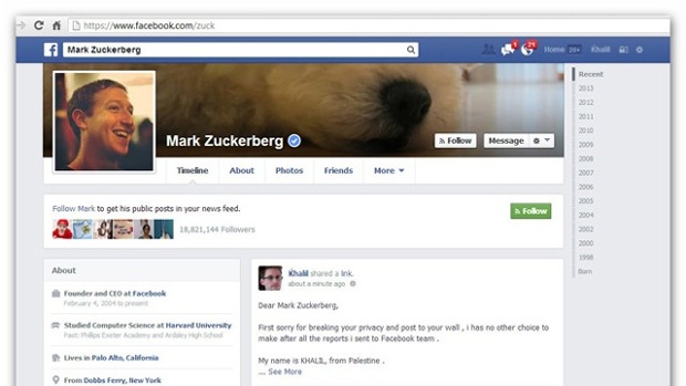 Zuckerberg Facebook page hacked