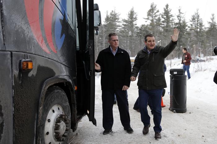 Republican presidential candidate Sen. Ted Cruz R-Texas departs a campaign stop Monday Jan. 18 2016 in Washington N.H