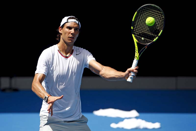 Rafael Nadal training at Melbourne Park