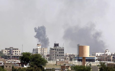 Smoke rises after an airstrike by the Saudi-led coalition in Sana’a Yemen