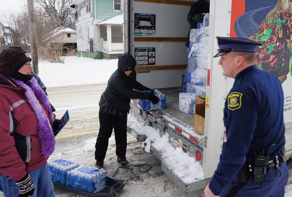 IMAGE Bottled water distributed in Flint Michigan