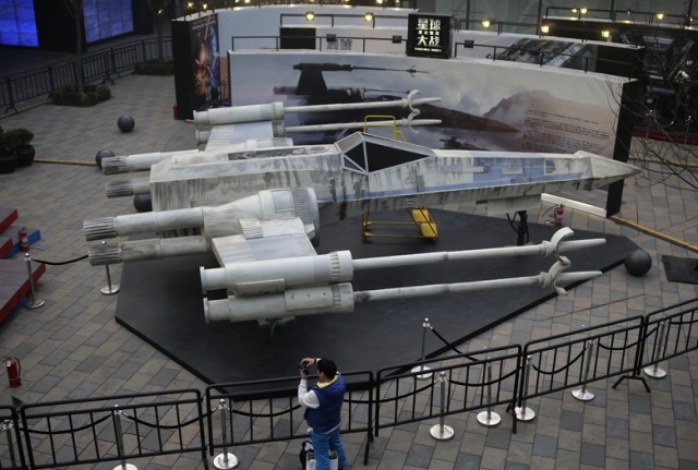 Star Wars X-wing Starfighter on display at the Sanlitun Village shopping mall to promote the movie'Star Wars The Force Awakens in Beijing Dec. 29 2015