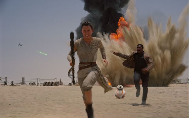 Daisy Ridley and John Boyega escape an attack in Star Wars The Force Awakens