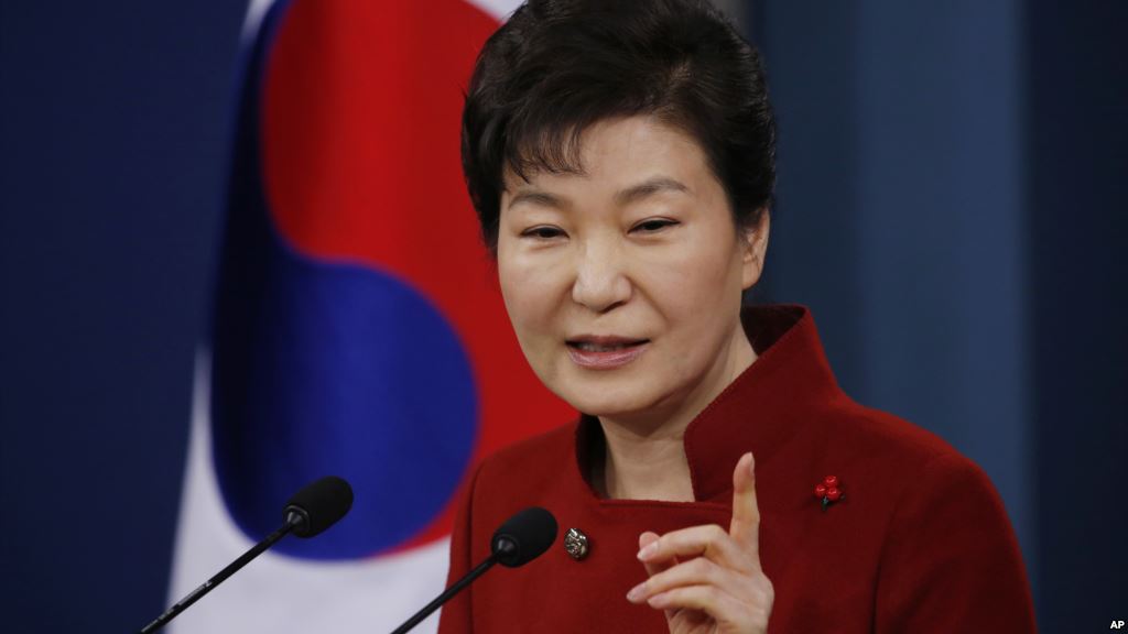 South Korean President Park Geun-hye answers to a reporter's question during her news conference at the Presidential Blue House in Seoul South Korea Wednesday Jan. 13 2016