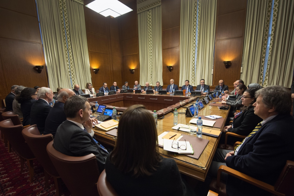 Overview of the Syria peace talks in Geneva Switzerland Friday Jan. 29 2016. Indirect peace talks aimed at resolving Syrias five-year conflict began Friday at the U.N headquarters in Geneva without the participation of the main opposition group. (Ma