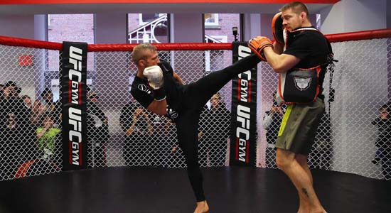 TJ Dillashaw participates in a media workout at UFC Gym on Jan. 15 in Boston Massachusetts.- AFP