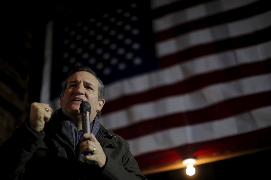 U.S. Republican presidential candidate and Sen. Ted Cruz speaks during a campaign stop at one of former Sen. Scott Brown's'No BS Backyard BBQ events in Rye New Hampshire Jan. 19 2016